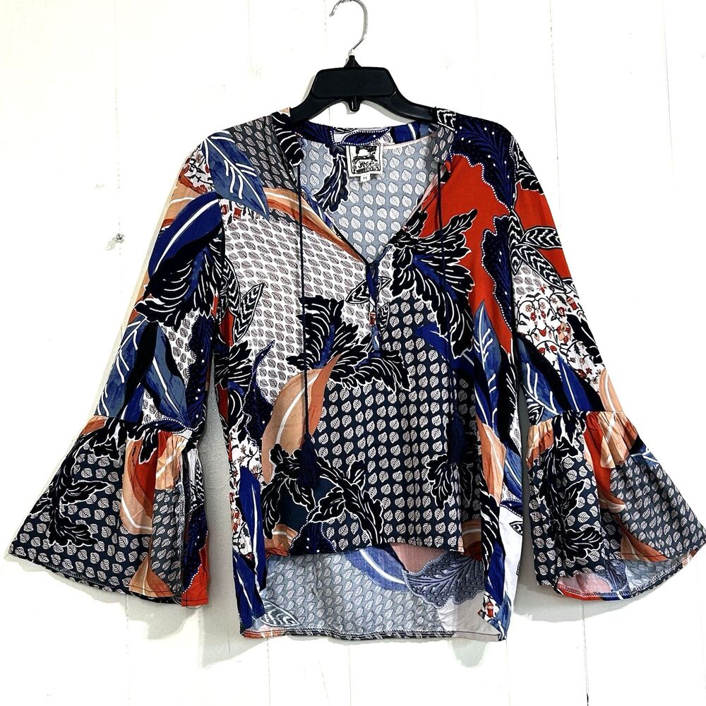 Jaase Colorful Boho Top Size XS Bell sleeves Lightweight V-Neckline Bohemian Top